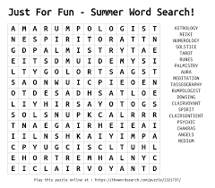 The word search puzzles are printable and the puzzle changes each time you visit. Download Word Search On Just For Fun Summer Word Search