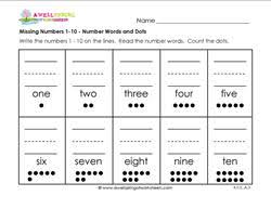 Business english listenings movies readings songs tests webquests writing other exercises. Missing Numbers 1 10 Number Words And Dots Kinder Number Writing