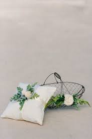 Flower Girl Basket And Pillow Set Wire Basket Linen Flower Girl Basket Wedding Basket Ring Bearer Pillows