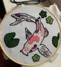 French knot embroidery embroidery patterns free hand embroidery stitches modern embroidery embroidery hoop art hand embroidery designs cross. Just Finished This Koi Fish After 20 Hours Embroidery