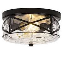 LamQee 12 in. 2-Light Black Flush Mount Water Ripple Glass ...