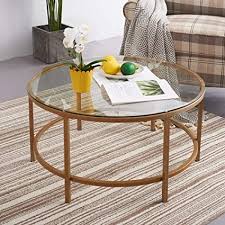 3.5 out of 5 stars. Paldin Vintage Coffee Table Gold Finish Frame Round Glass Top Side Table Living Room 90cm Amazon Co Uk Home Kitchen