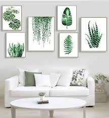 Wall Art Modern Green Tropical Plant Leaves Canvas A 64 Leaf Wall Art Home Art Living Room Paint