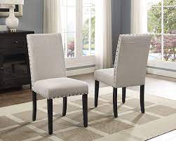 Choosing new chairs for your dining room may seem like a daunting task, especially if you don't have a specific chair design in mind. Amazon Com Roundhill Furniture Biony Tan Fabric Dining Chairs With Nailhead Trim Set Of 2 Chairs