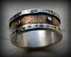 Mens Industrial Wedding Ring Rustic Fine Silver And Brass Etsy Rings For Men Engagement Rings For Men Industrial Wedding Rings