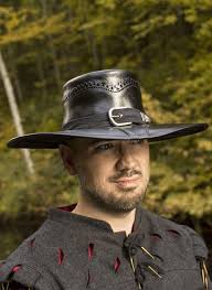 My costume as a witch hunter for swedish larp. Leather Witch Hunter Hat Pirate Swashbuckler Medieval Renaissance Leather Hat