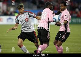 Toronto FC defender Adrian Cann (12) and Los Angeles Galaxy forward Tristan  Bowen (17) battle for control of the ball at BMO Field in Toronto, Ontario.  (Credit Image: © Anson Hung/Southcreek Global/ZUMApress.com