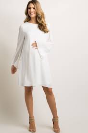 ivory solid chiffon bell sleeve maternity shift dress