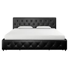 Sturdy wood frame construction that includes a wooden slat system as well as sturdy metal side rails to add stability and durability for a great night's. Dhp Dakota King Upholstered Bed With Storage Drawers In Black Faux Leather 4291049