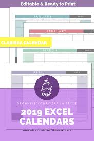 2019 Excel Calendar Template Clarissa Excel Calendar Template Excel Calendar Calendar Printables