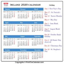 2020 Holiday Calendar Ireland Ireland 2020 Holidays