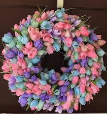 Spring Tulip 19 Inch Easter Tulip Wreath Spring Wreath Etsy Diy Spring Wreath Spring Wreath Easter Colors