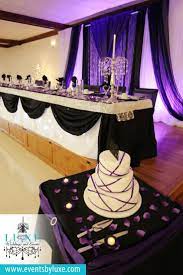 Scroll along to see some of the best photos of receptions we love and adore! Purple And Black Wedding Backdrop Purple Black And White Damask Purple Wedding Decorations Purple Black Wedding Purple Wedding Theme