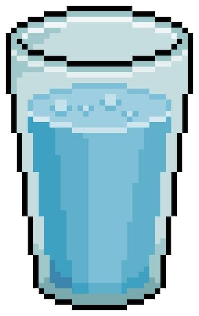 Pixel glass of water vector icon for 8bit game on white background | Premium Vector