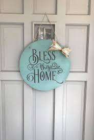 Bless This Home Front Door Wreath Alternativeround Door Hangerfront Door Decorfarmhouse Stylerustic In 2020 Wreath Alternative Front Door Decor Door Decorations