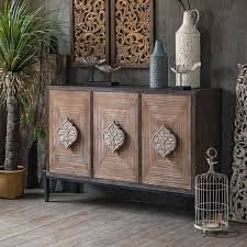 2 tempered glass doors make the sideboard convenient for you to find your items at a glance. Wood Sideboard Farmhouse Buffet Cabinet With Storage 3 Door Distressed Carved Pattern