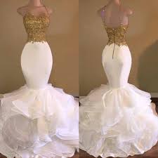 Reception Dress Gold Black White Theme White Prom Dress Mermaid Prom Dresses Gold Mermaid Prom Dresses