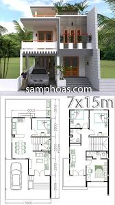 Plan De Design De Maison 7x15m Avec 4 Chambres Nactumu France In 2020 Duplex House Plans Duplex House Design House Designs Exterior