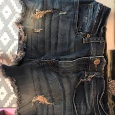 express denim shorts with rips frayed look