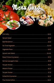 Customizable Black Restaurant Menu Card Design Template Restaurant Menu Card Sausage And Chips Menu Restaurant