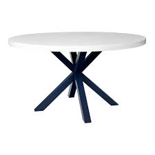 Dwight Round Dining Table Shown In 54 White Wash Rustic Matte Finish Top With Blueberry Base Also Shown In 48 In 2020 Round Dining Table Round Dining Dining Table