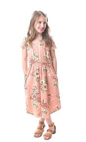 Amazon Com Chrome Classic Girls Midi Floral Dress W Short Sleeves Made In The Usa Blush Small Clothing Floral Midi Dress Dresses Classic Girl