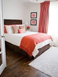 White Bedroom With Pops Of Color Orange Transitional Bedroom Design Coral Bedroom Small Bedroom Remodel