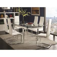 Contemporary Modern Design Glass Top Dining Set With White Chairs 1 Table 8 Chairs Contemporary Dining Room Sets Modern Glass Dining Room Chrome Dining Table