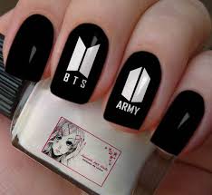 Bts K Pop Inspired Nail Art Bts Nail Art Design In 2020 Army Nails White Nail Art Nail Art