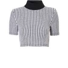 Black And White Striped Shirt Turtleneck Black And White Grid Print Turtle Neck Crop Top 14 Liked On Polyvore Featuring Tops Black Black Top Turtleneck Tops Black Turtleneck Sho Moda