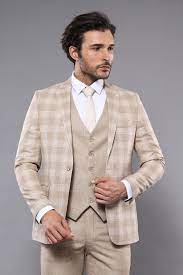 طقم بدلة رسمية بيج بمربعات رجالي suits formal suits checked blazer