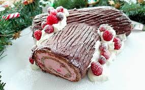 Chocolate Buche De Noel Cran Raspberry Mascarpone Cream Chocolate Yule Log Christmas Food Dinner Romantic Desserts