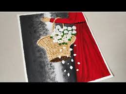 Easy basket of flowers painting. How To Paint A Girl With Flower Basket Girl Walking With Flower In The Basket Black White Painting Myhobbyclass Com Learn Drawing Painting And Have Fun With Art And Craft