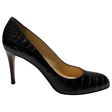 Christian Louboutin Crocodile Pumps In Black Leather Ref 439819 Joli Closet