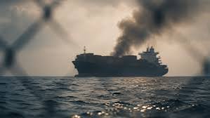 A naval vessel navigating the Red Sea under heightened security following recent maritime attacks.