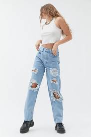 Bdg High Waisted Baggy Jean Destroyed Light Wash In 2021 High Waisted Baggy Jeans Straight Jeans Outfit High Waisted Mom Jeans