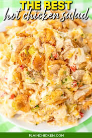Stir in the chicken, celery, water chestnuts, croutons and almonds. The Best Hot Chicken Salad Plain Chicken