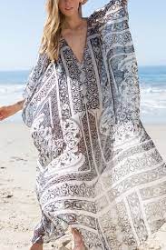 Black Tribal Print V Neck Boho Beach Chiffon Dress Cover Up Swimwear Cover Plus Size Bikini Swimwear Cover Ups