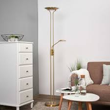 Led Deckenfluter Aras Mit Leselicht Messing Matt Lampenwelt Dimmer