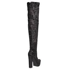 MIGATO Μαύρη βελούδινη μπότα πάνω από το γόνατο ES37-L14 < Γυναικείες Μπότες  - Γυναικεία Παπούτσια | MIGATO