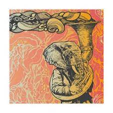 The trumpet is a brass instrument commonly used in classical and jazz ensembles. Elephant Trumpet On Abstract Floral Background Retro Style Vector Illustration Art Print Jumpingsack Art Com Vector Art Illustration Art Floral Background