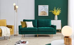 Design living room living room accents living room green accent chairs for living room living room lighting living room furniture living room ideas velvet living room decor with grey sofa mirrors in living room. Amazon Com Emerald Green Velvet Fabric Sofa Couch Julyfox 71 Inch Wide Mid Century Modern Living Room Couch 700lb Heavy Duty With 2 Throw Pillows Kitchen Dining