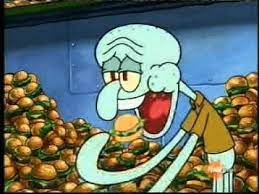 After realizing that squidward has never eaten a krabby patty, spongebob goes to ridiculous lengths to get him to try one. Meme Generator Squidward Eating Krabby Patties Newfa Stuff