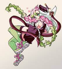 1girls big breasts demon slayer goldenfoggy green highlights kanroji  mitsuri kimetsu no yaiba pink hair thighhighs two tone hair 