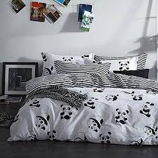 Black And White Bed Sheets Single Black And White Duvet Cover Set 100 Cotton Panda Bedding Mzpride Panda Things White Duvet Covers White Duvet Duvet Bedding Sets