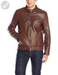 Marc New York By Andrew Marc Men S Gramercy Bubble Faux Leather Moto Jacket Mahogany Small Check Faux Leather Moto Jacket Leather Jacket Men Marc New York