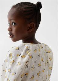 MANGO Printed Cotton Dress in Vanilla