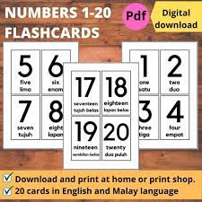 Dalam dunia inggeris, perkataan yang. Printables 1 20 Numbers Nombor 123 Flashcard In English And Malay Softcopy Pdf File Shopee Malaysia