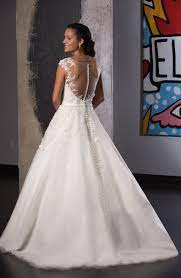 How Pretty Is This Illusion Back Wedding Gown With Buttons Running All The Way Down The Train Bridala Flower Girl Dresses Wedding Dresses Lace Wedding Dresses
