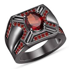 Black And Red Engagement Rings Oval Shape Red Garnet Black Gold Plated 925 Silver Men S Band Engagement Ring Black Gold Jewelry Black Gold Ring Silver Mens Band
